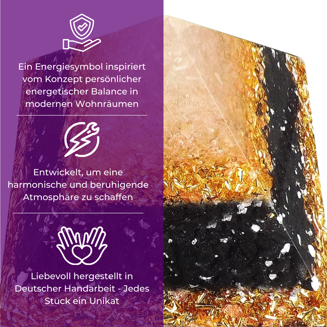 Gold Onyx Orgonitpyramide - Selbstbewusstsein, Erwachen