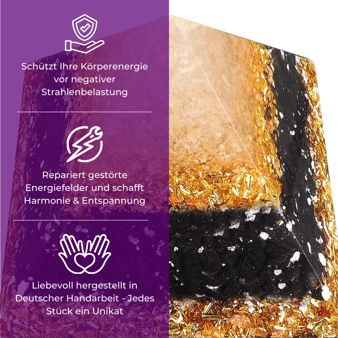 Gold Onyx Orgonitpyramide - Selbstbewusstsein, Erwachen