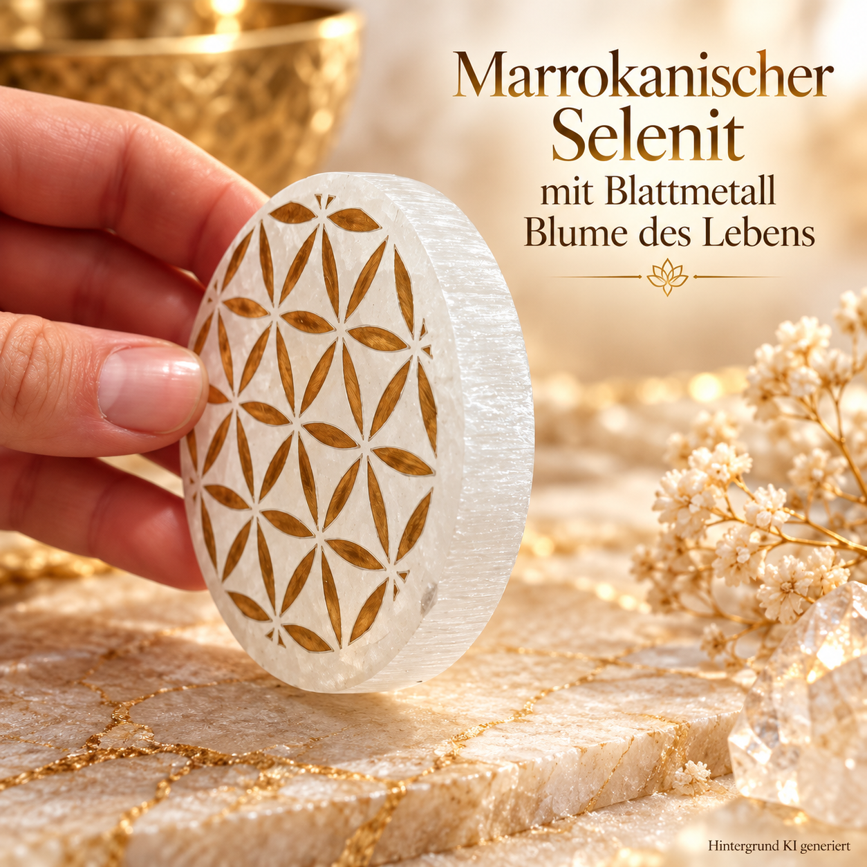 Sonderverkauf-Angebot: Selenit-Untersetzer Blume des Lebens