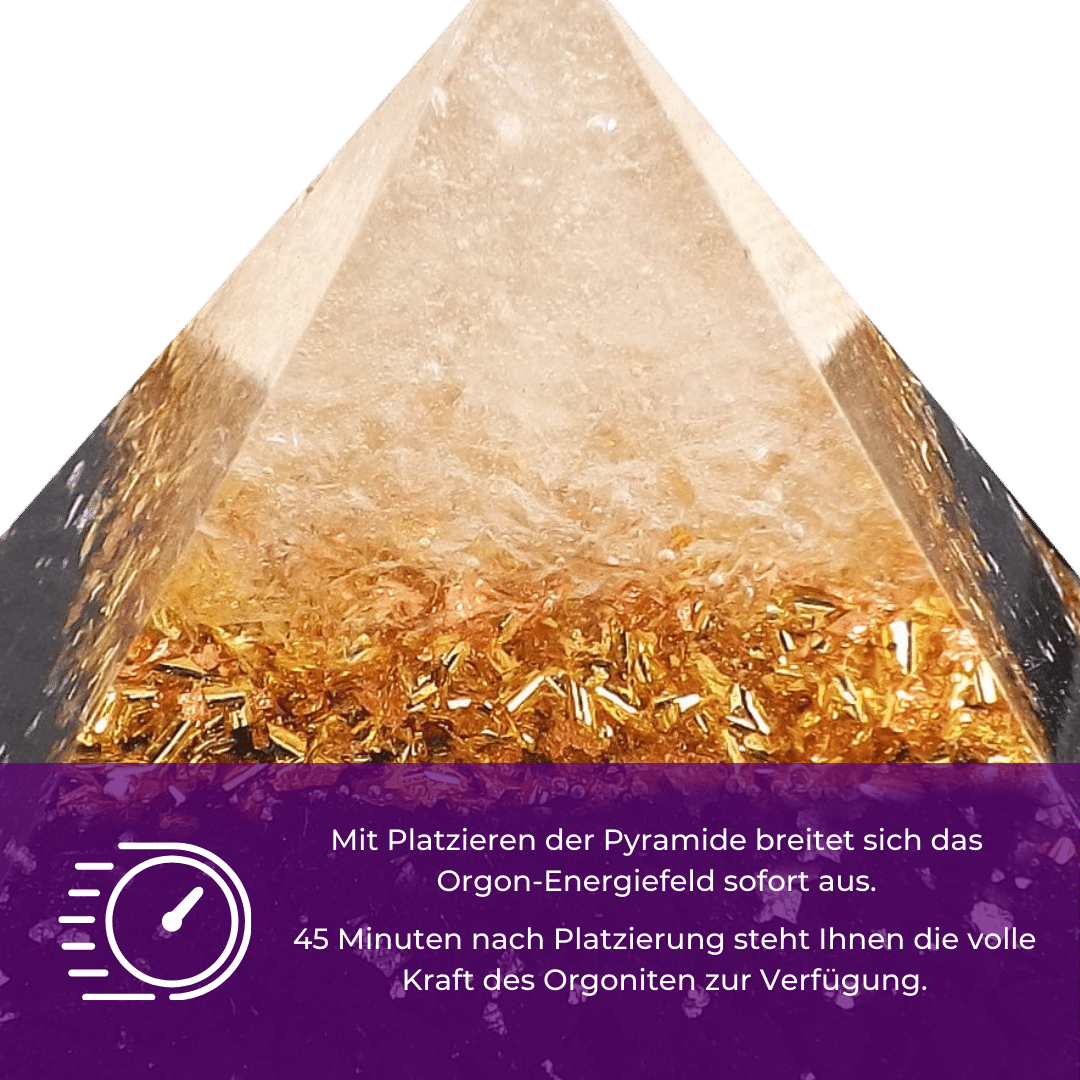 Gold Onyx Orgonitpyramide - Selbstbewusstsein, Erwachen