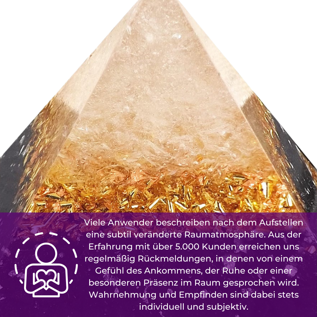 Gold Onyx Orgonitpyramide - Selbstbewusstsein, Erwachen