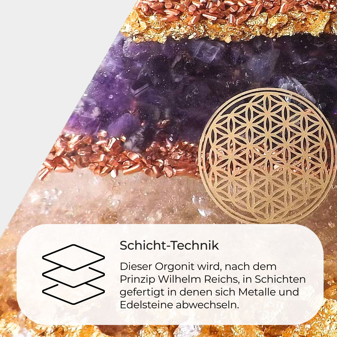 Orgon Generator Pyramide Groß - Schungit & Amethyst