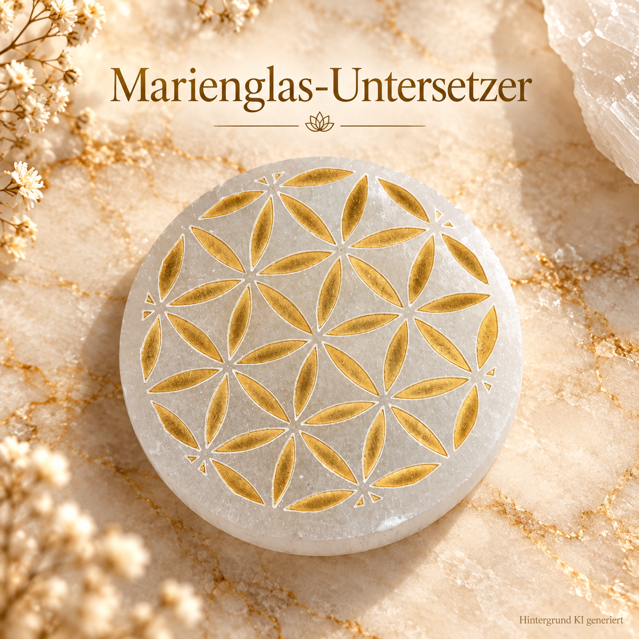 Sonderverkauf-Angebot: Selenit-Untersetzer Blume des Lebens