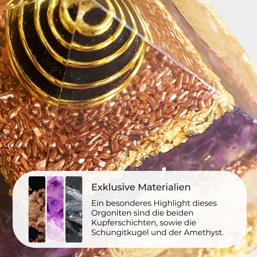 Orgon Generator Pyramide Groß - Schungit & Amethyst