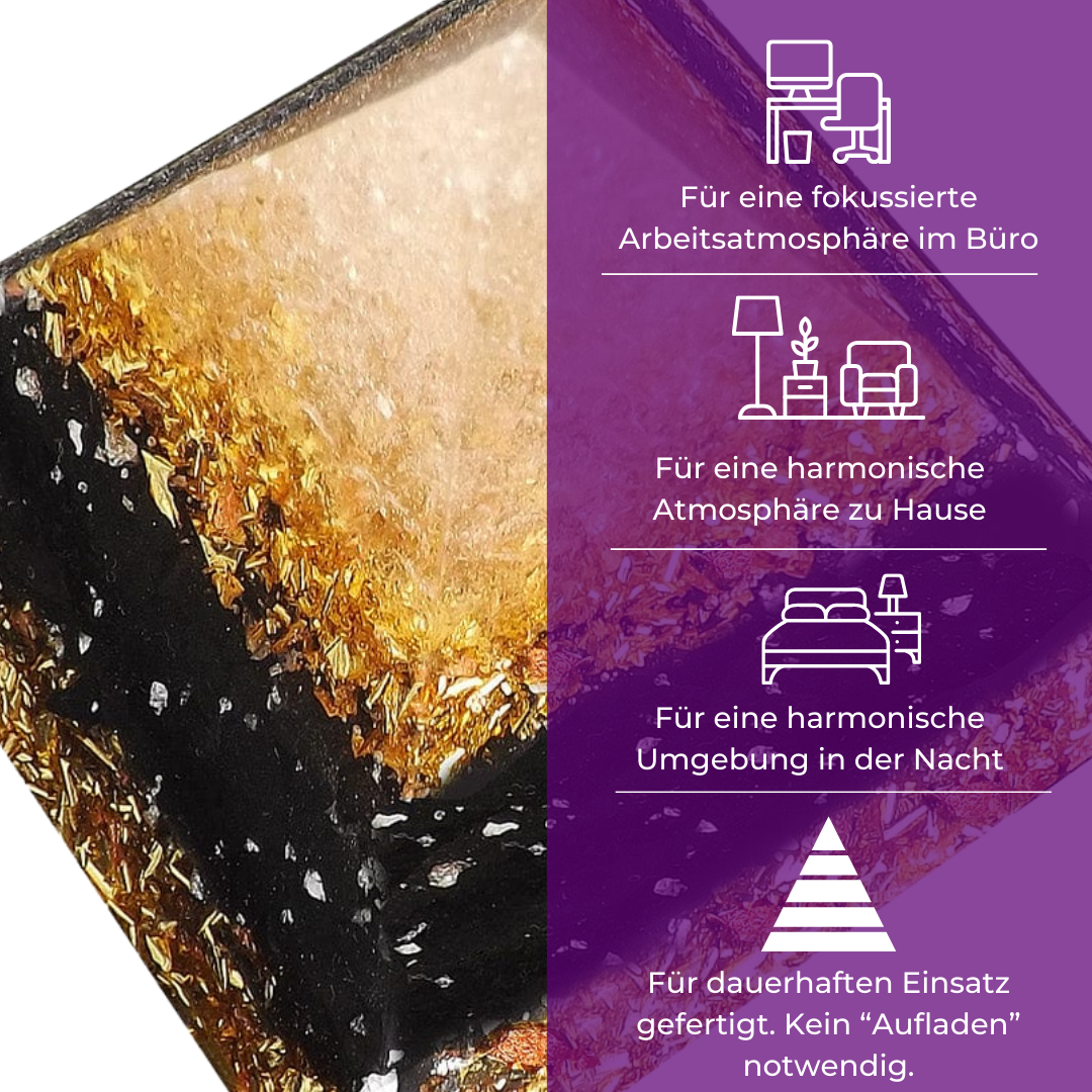 Gold Onyx Orgonitpyramide - Selbstbewusstsein, Erwachen