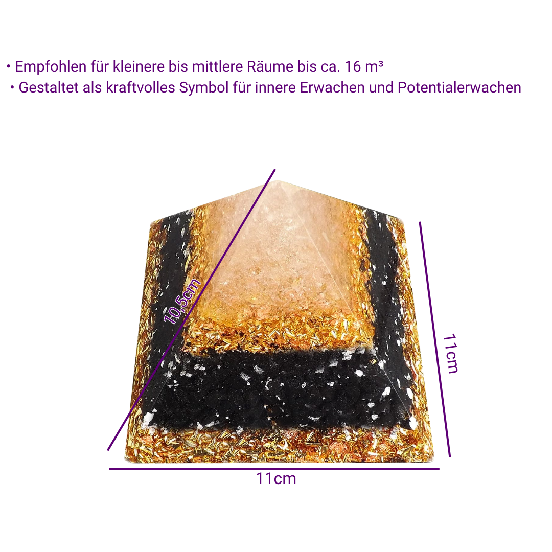 Gold Onyx Orgonitpyramide - Selbstbewusstsein, Erwachen