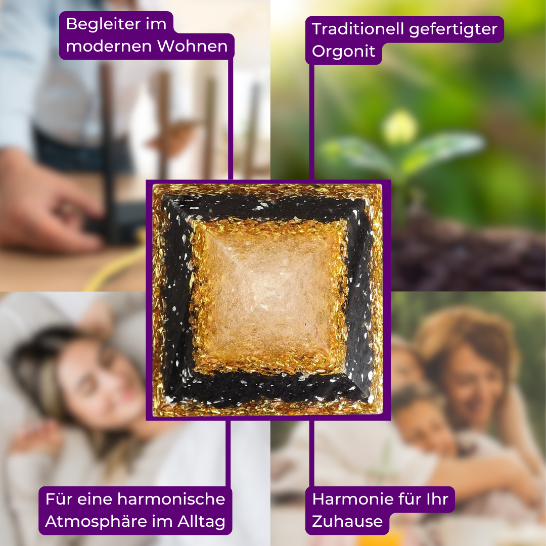 Gold Onyx Orgonitpyramide - Selbstbewusstsein, Erwachen