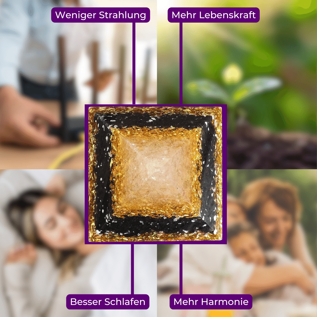 Gold Onyx Orgonitpyramide - Selbstbewusstsein, Erwachen