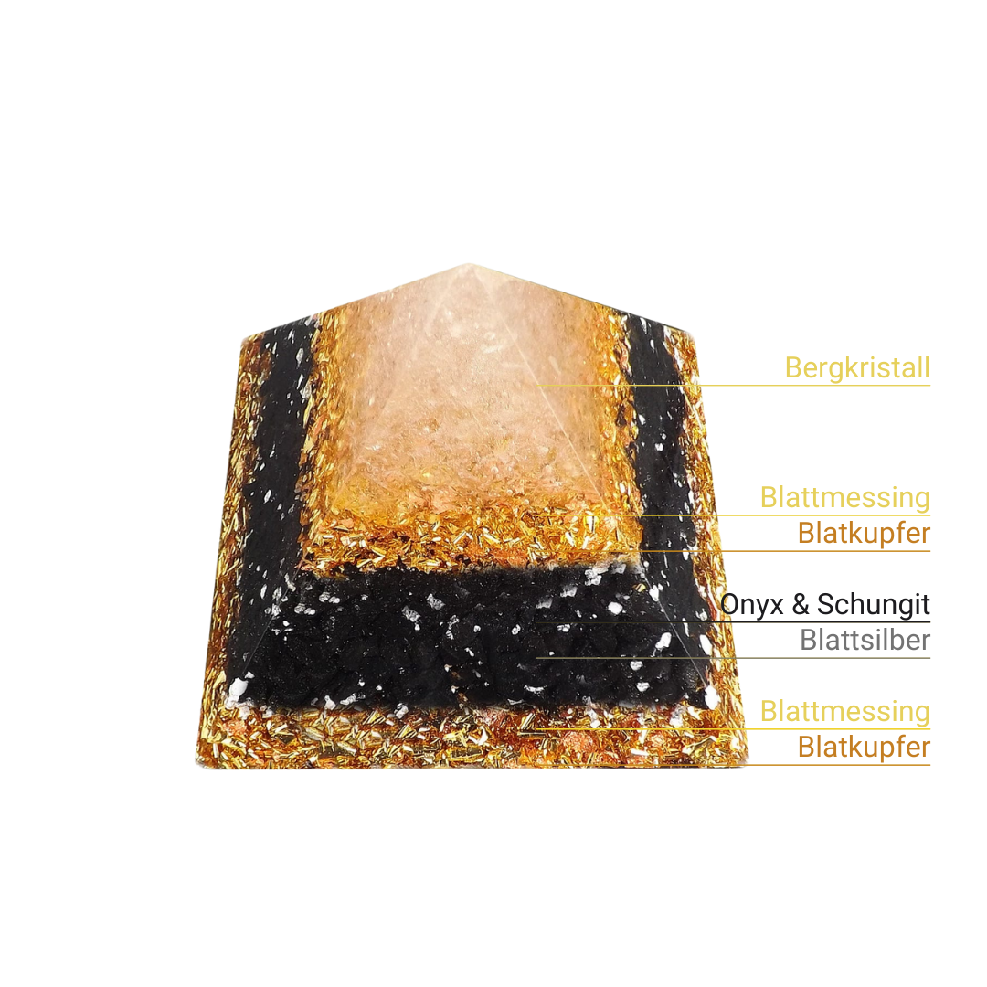 Gold Onyx Orgonitpyramide - Selbstbewusstsein, Erwachen