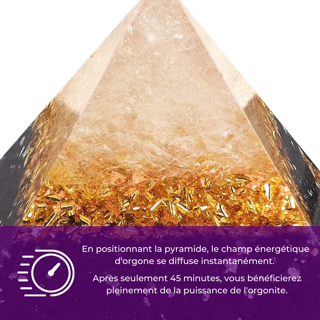 Pyramide Orgonite Onyx Doré - Confiance en soi, Éveil